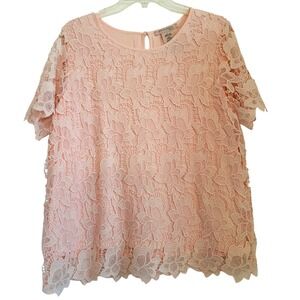 Philosophy Republic Clothing Lace Overlay Sheer Top Cloud Pink Women's Size L